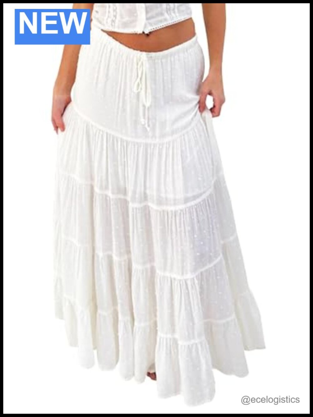 Women's Pleated Maxi Skirt, Elastic Waist, Lightweight A-Line, Beach Boho